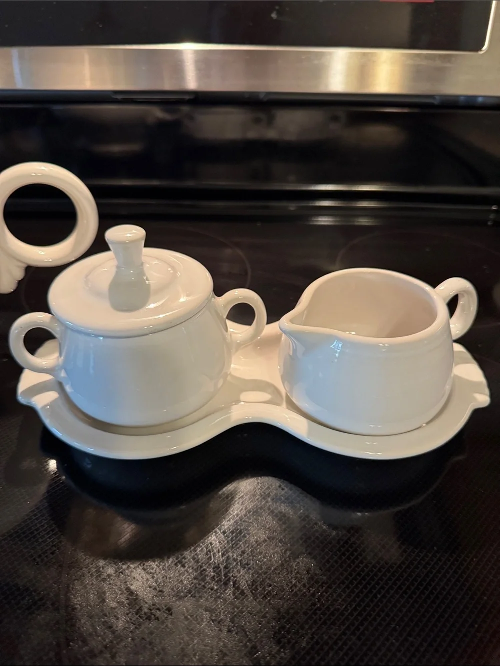 Fiestaware White Teapot with Sugar and Creamer plus Tray - Picture 4 of 10